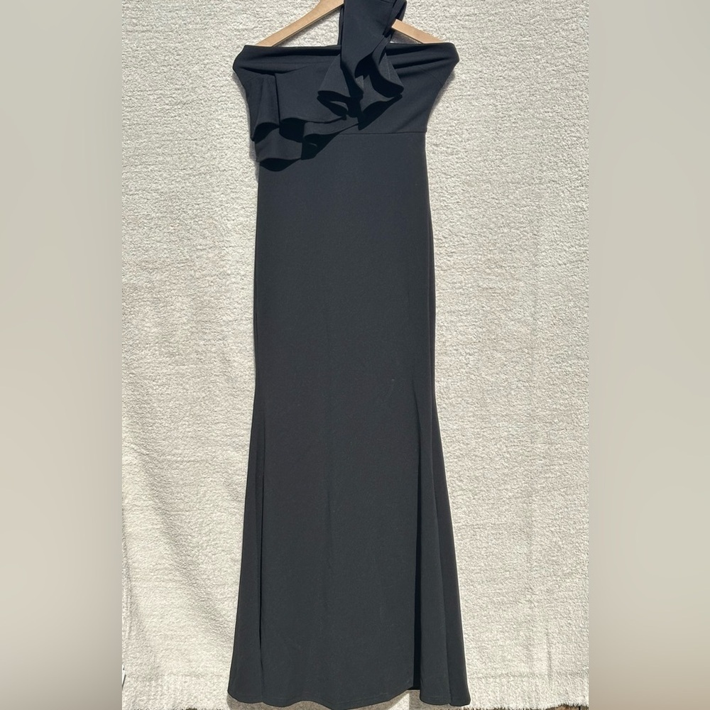 Lulus Grand Beauty Black Ruffled One-Shoulder Mermaid Maxi Dress Small - Picture 2 of 9